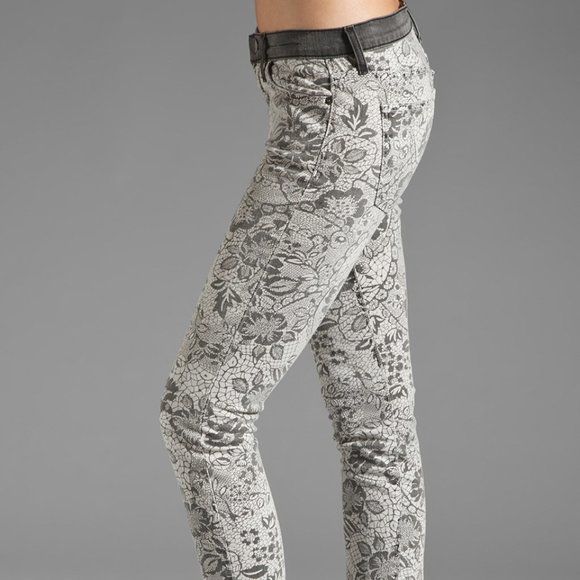 CURRENT ELLIOTT New Jeans Ankle Skinny Light Grey Black Lace Floral Women's HPπ - Picture 12 of 17